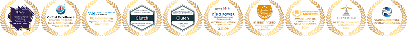 Award badges recognizing our Bangkok web development agency's expertise in web design, SEO, and digital marketing.