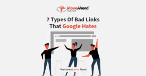 Animated people discussing "7 Types Of Bad Links That Google Hates" on a browser, highlighting crucial SEO link building.