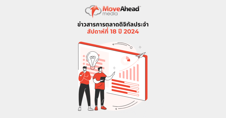 Illustration: person observes a rocket, dollar signs, shopping bags on an upward trend, signifying digital marketing news and business growth.